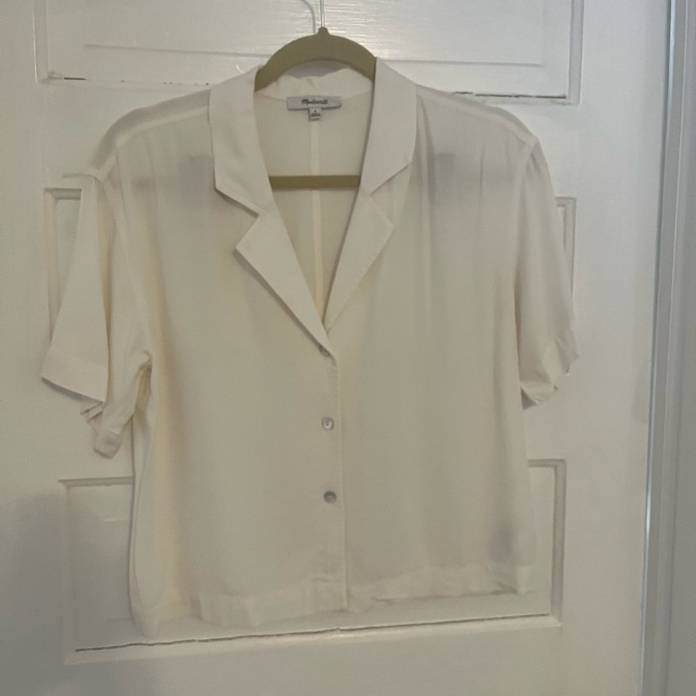 Madewell Cream Cropped Button-Up Top